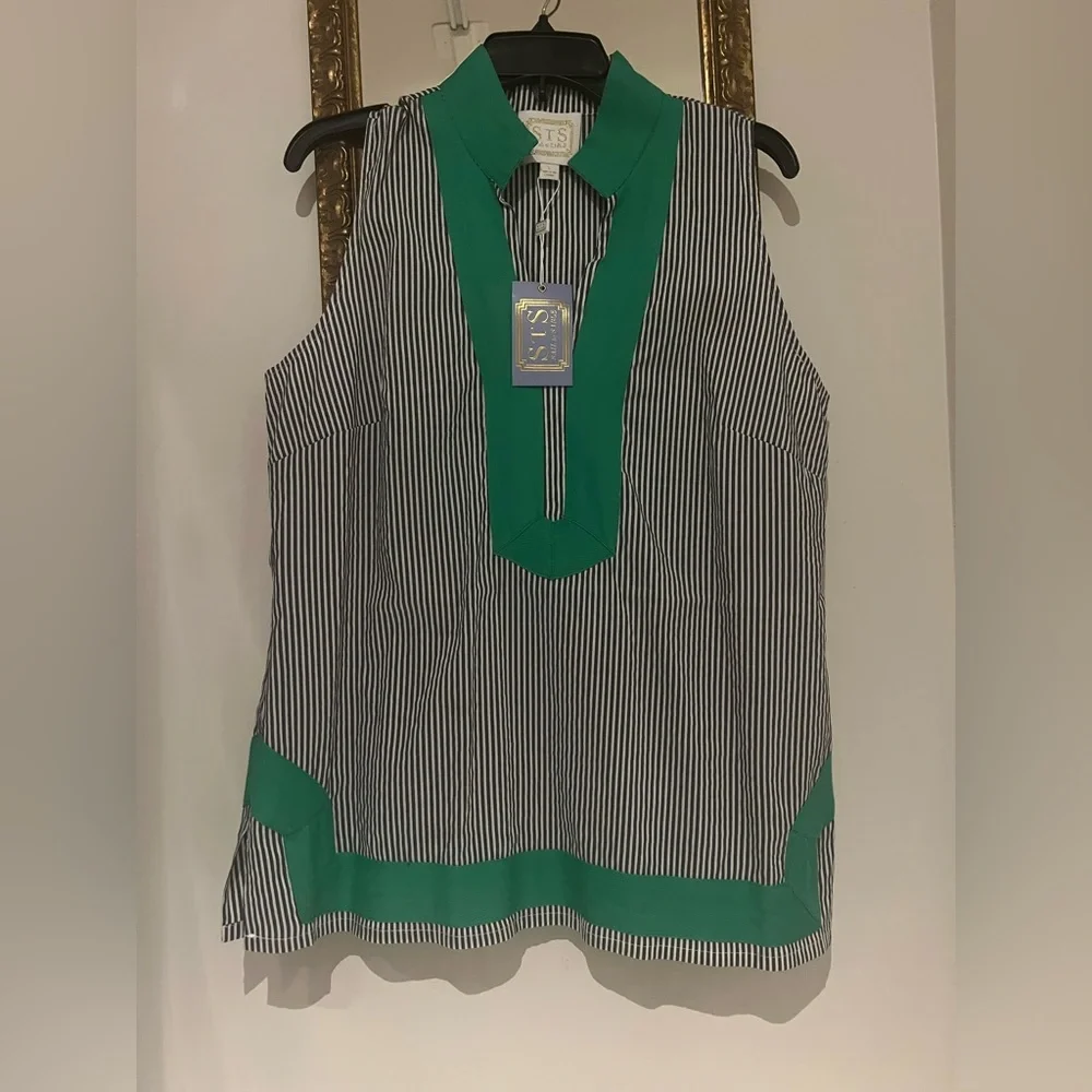 Sail to Sable Gray and Green Sleeveless Top - Picture 3 of 6